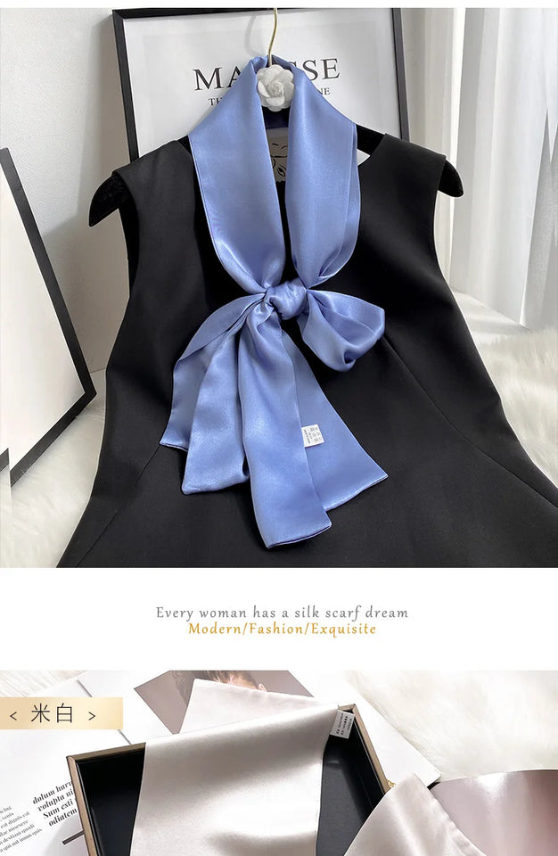 Fashion Design 100% Real Silk Skinny Scarves Handle Bag Ribbons Foulard Tie Hair Band Neckerchief Print Headbands For Women