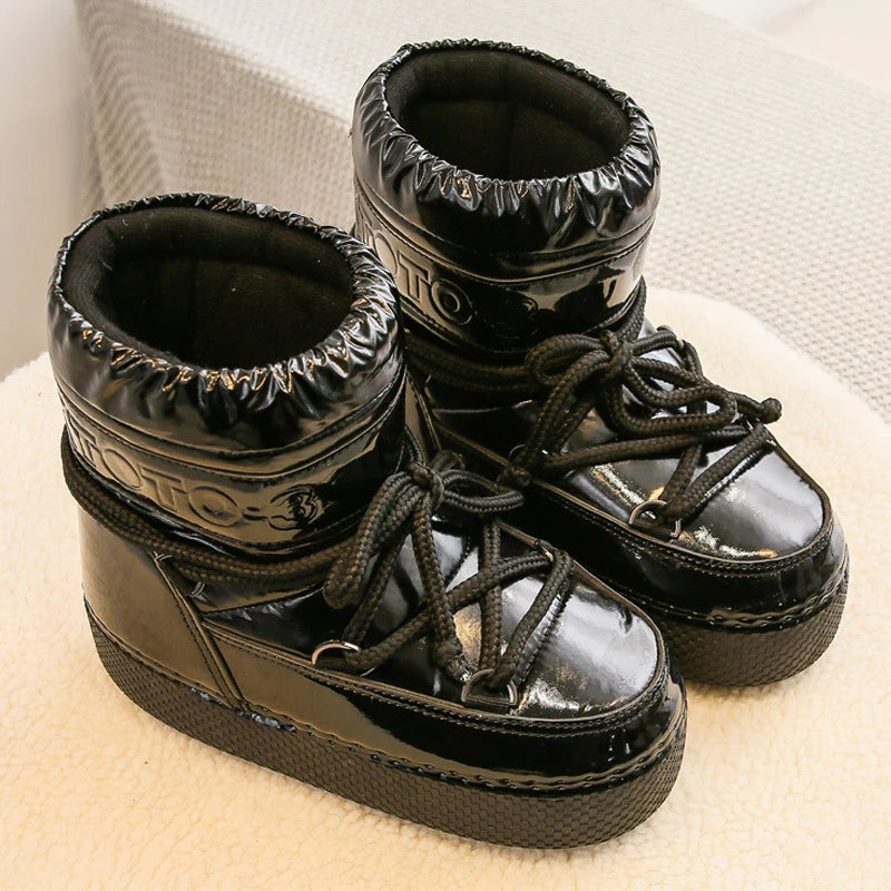 Ankle Boots Women Winter Genuine Leather Waterproof Platform Snow Boots For Warm Plush Non Slip Cotton Padded Shoes Size 34-41