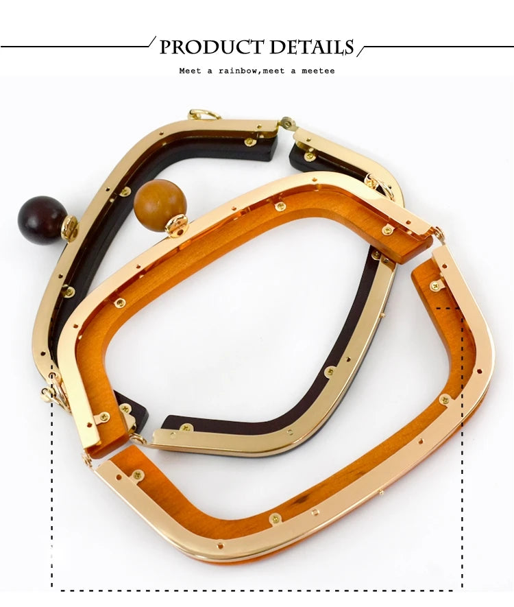1Pc 20.5cm Wood Purse Frame Wooden Bead Bag Handles Metal Screws Wallet Closure Clip Kiss Clasp DIY Handmade Bags Accessories