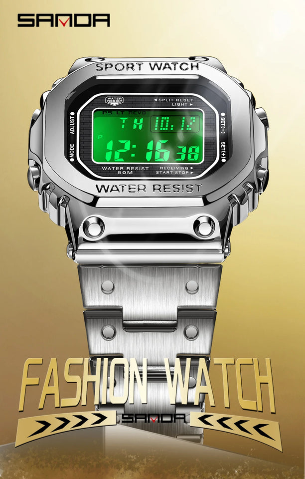 SANDA 2162 Men's Electronic Digital Watch Countdown LED Electronic Night Light Sports Waterproof Men's Electronic Watch