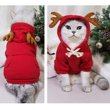Dog Red Christmas Elk Costumes Winter Pets Hoodie Warm Sweatshirts with Pockets for Small Medium Dogs Puppy Cats Party Clothes