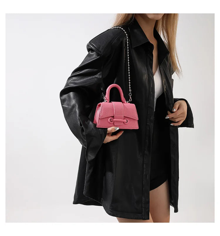 Women Mini Handbag Korean Style Chic Solid Texture Chain Crossbody Bag Ladies Summer High-Grade New Lipstick Commuter Bags