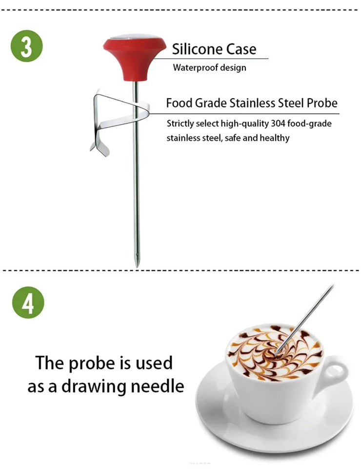 Coffee Milk Thermometer 0-120°C | Stainless Steel Digital-Free Temperature Gauge with Clip for Espresso, Latte, Tea & Hot Drinks