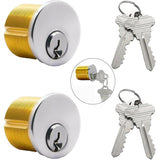 2Pcs Brass Mortise Cylinder Locks with 2 SC1 Keyway Keys fit Standard Commercial Door Replacement Lock (1 1/8" Inch)