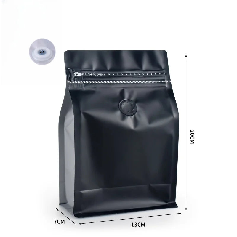 StoBag 50pcs 250g Coffee Beans Packaging Bag with Valve Aluminum Foil Heat Sealing for Powder Tea Nuts Storage Reusable Pouch