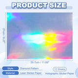 12Sheets Printable Holographic Sticker Paper Vinyl Sticker Paper A4 Waterproof Quickly Stickers for Laser Printer Inkjet Printer