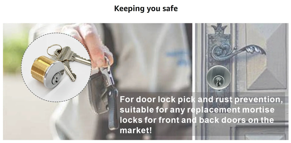 2Pcs Brass Mortise Cylinder Locks with 2 SC1 Keyway Keys fit Standard Commercial Door Replacement Lock (1 1/8" Inch)