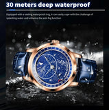 OLEVS 9923 Moon Phase Automatic Mechanical Watches for Man Fashion Leather Strap Waterproof Starry Sky Blue Luxury Men's Watches