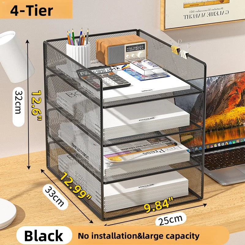 Office File Organizer Capacity Metal Mesh Desk Organizer with Three Layer Design Multifunctional File Holder Paper Storage Rack