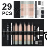 6/29 pcs Pro Sketching Drawing Pencils Set with Roll-Up Nylon Case,14 Graphite Pencils (14B-5H), Charcoal Pencils,Erasers