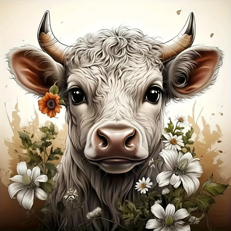 Huacan New Arrivals Diamond Painting Animal Cow 5D Diy Diamond Painting Flower Set Handmade Gift Decorations For Home