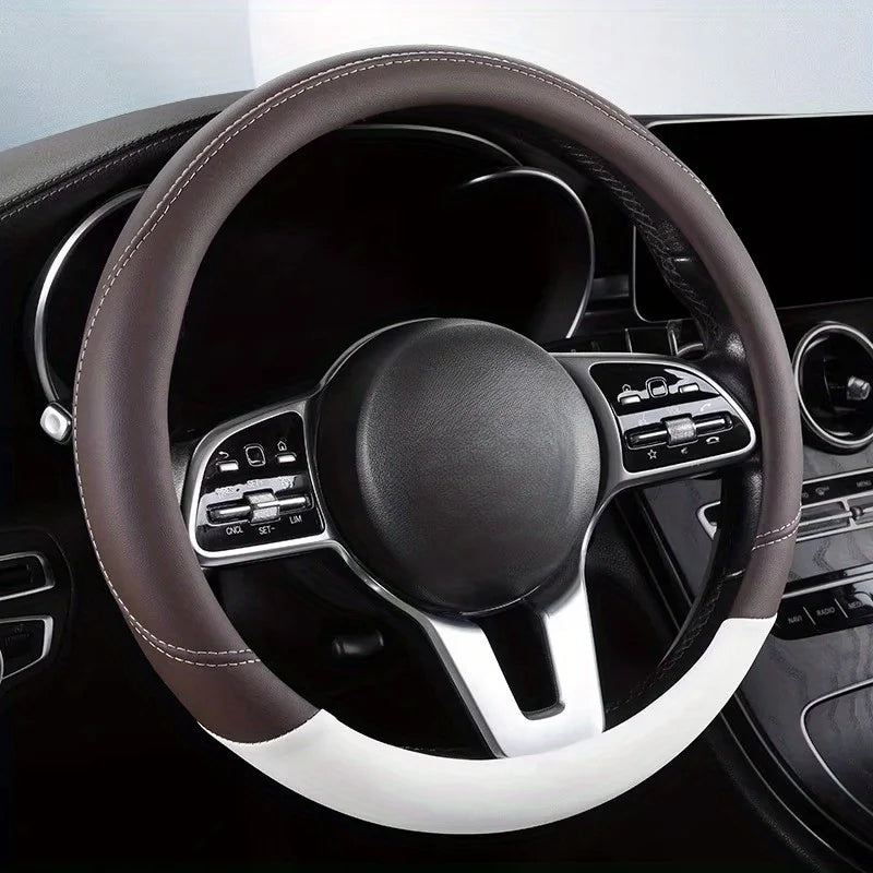 New Style Coffee Brown Car Steering Wheel Cover - All-Season Skin-Feel Nappa Leather, Automotive Grip