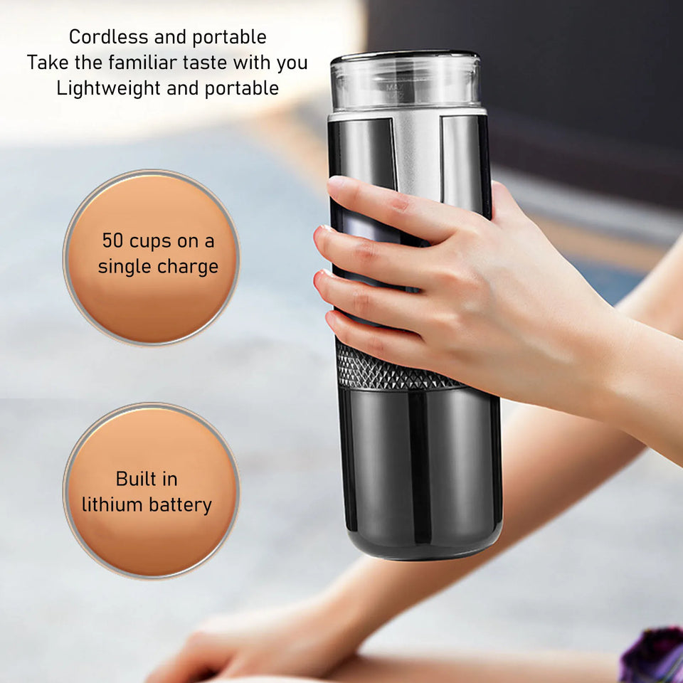 Single Serve Coffeemaker 2 in 1 Design Handheld One Button  Portable Coffee Machine Type C Rechargeable for Hiking