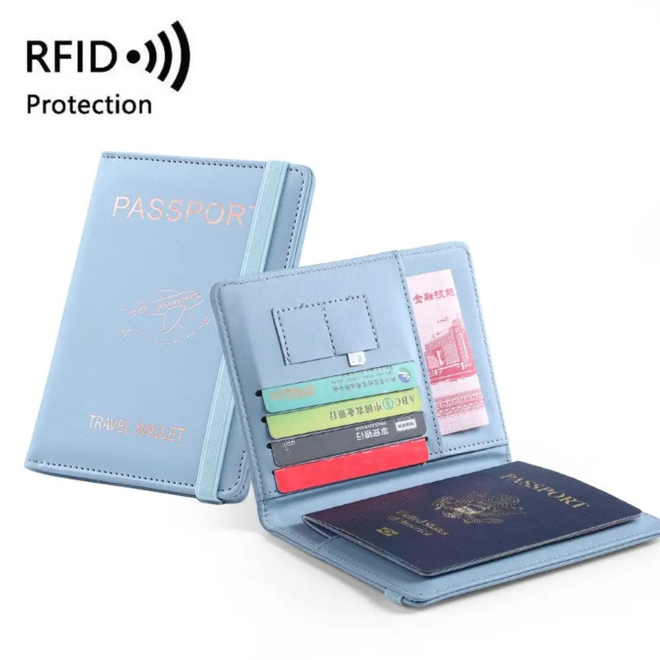 New Solid Color Passport Holder RFID Blocking Ticket Slot Clip Protective Cover Protector Leather Travel Card Bag