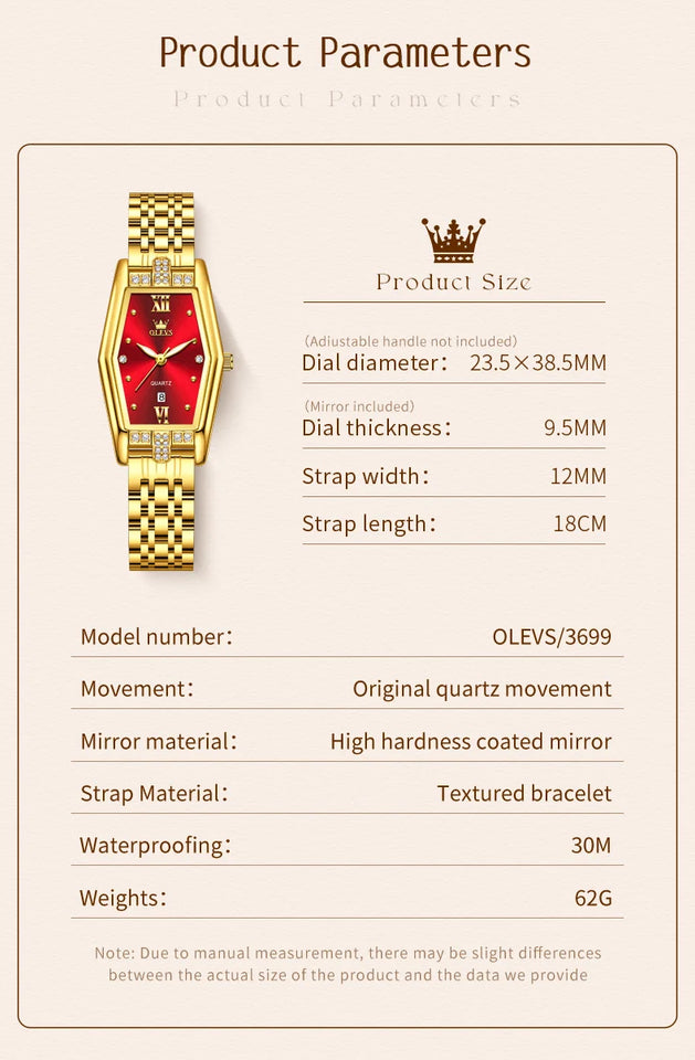 OLEVS Brand Casual Stainless Steel Female Wristwatcch Relogio Feminino Luxury Gold Red Quartz Ladies Watch Fashion Women Watches