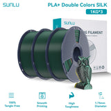 SUNLU Silk PLA PLUS 3D Filament 1.75mm Double Colors Silk Textures Pla+ Gradient Colors Filament for Most FDM 3D Printer 3KG