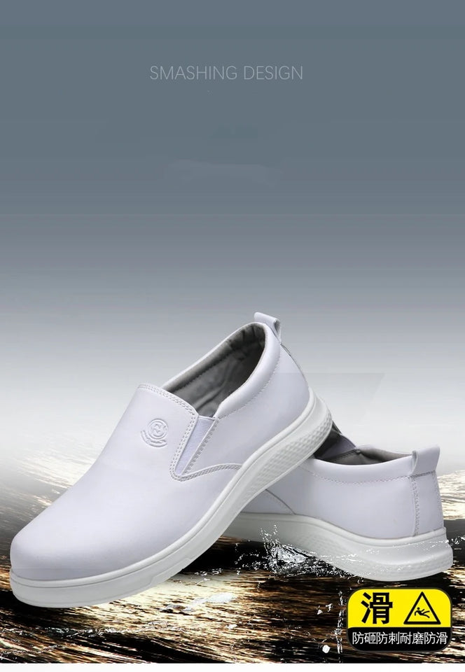 New microfiber leather PU sole anti-static white protective anti-smash anti-puncture safety shoes breathable non-slip work shoes