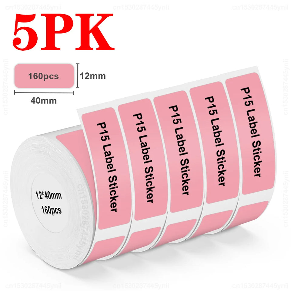 Labelwell 5/10PK P15 Thermal Label Sticker 12x40mm 15x30mm Label Tape Compatible for Marklife P15 P12 P11 L12 D30 Label Printer