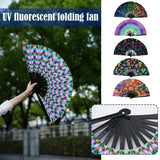 Folding Fan Bright Color Rainbow Starry Sky Color Glow In The Dark Festival Performance Party Supplies Hand Fan Xmas Dance Fan