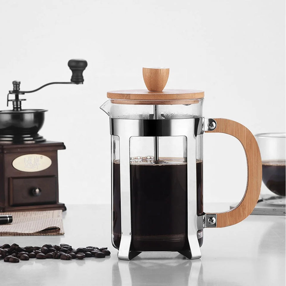 Hot-selling Wholesale Customized Coffee Moka Pot with wood handle and strainer