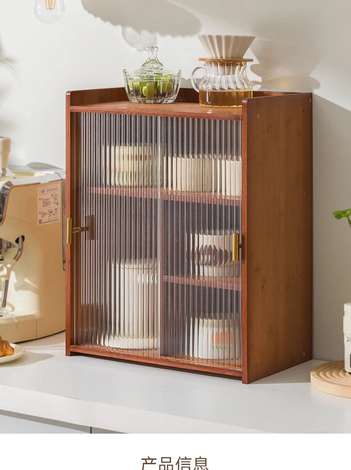 ‌Dustproof Cup Display Cabinet Glass Door Curio Shelf for Coffee Mugs Tabletop Drinkware Organizer for Dining Room/ Bar Counter