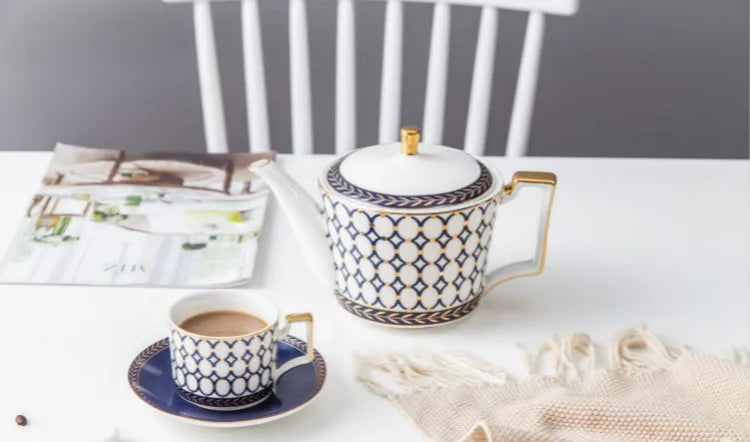 Nordic Ins Bone China Coffee Cup Golden Handle Coffee Pot Ceramic High Grade Milk Tea Pot Creative Afternoon Tea Black Tea Cup