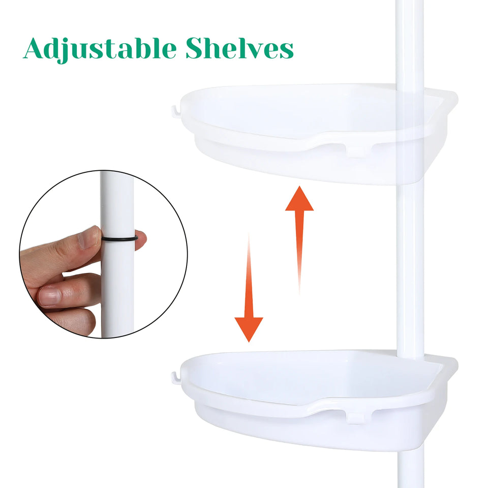 Corner Shower Caddy with Tension Pole 4-Tier Adjustable Shelves Bathroom Storage Organizer with Rubber Pad,101.6 - 122 Inch H