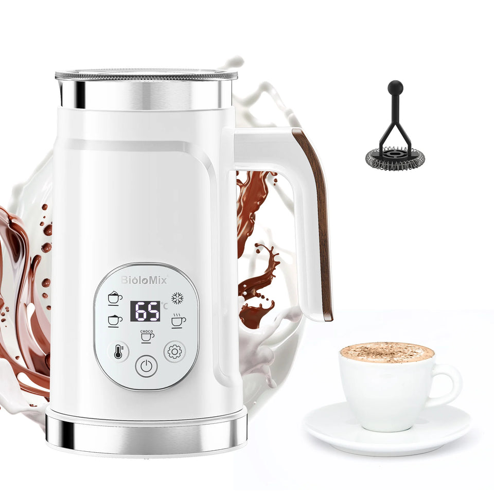 BioloMix 5-in-1 Milk Frother with LED Touch Screen – Hot & Cold Foam Maker for Lattes, Coffee & More
