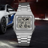 SYNOKE Stainless Steel watchband Chrono Sport Watches Men Back Light Display Digital Wristwatch Waterproof plastic watch case
