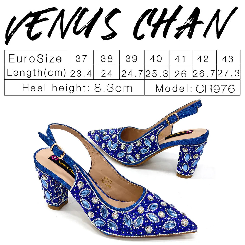 Elegant And Sexy Golden Color High Heels Shoes And Bag With Rhinestone Embellished Toe Is Comfortable Women's Shoes For Party