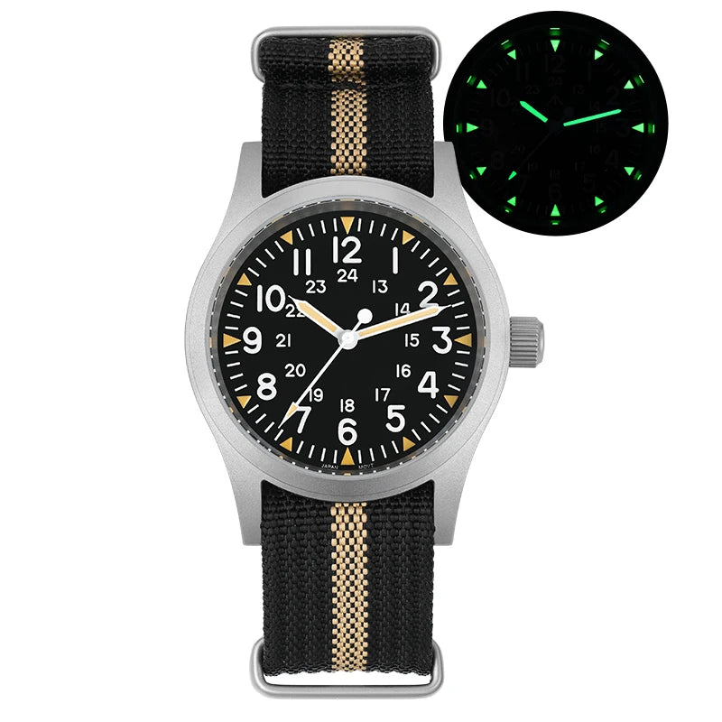 Militado ML05 Field Watch 38mm VH31 Sweep Quartz Movement Sapphire Crystal 100M Water Resistant Screw-Down Crown Men's Watches