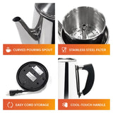 Electric Percolator 1.8L 12Cup Italian Coffee Maker Stainless Steel Quick Heating Reusable Filter Basket Fast Brew Home Office
