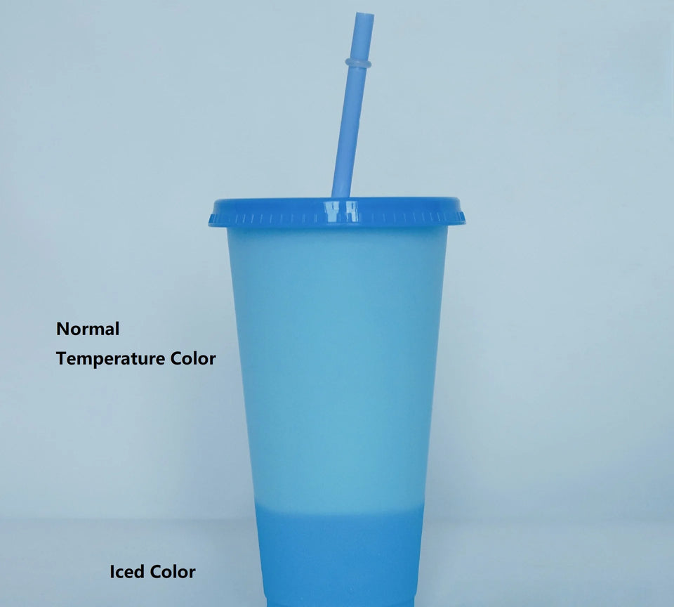 5PCS Plastic Cute Cold Cups with Lids and Straws for Iced Coffee 24 oz Color Changing Reusable for Adults Kid Women Party