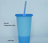 5PCS Plastic Cute Cold Cups with Lids and Straws for Iced Coffee 24 oz Color Changing Reusable for Adults Kid Women Party