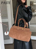 Winter Matte Coffee Camel Grey Large Tote Russian Style Real Suede Cow Leather Women Handbag Nubuck Commuter Office Shoulder Bag