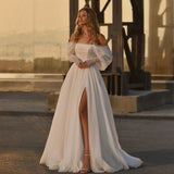 Simple Wedding Dresses 2025 New Arrivals Off-Shoulder Split Sexy Long Bride Dress Point Tulle A-Line Lace Up Elegant Party Gowns