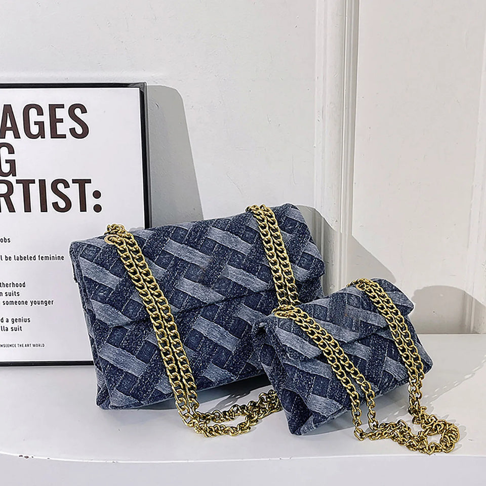 Women's K-G Shoulder Bag For High Quality Braided Denim Chain Crossbody Bag Designer Luxury Handbag Brand Ladies Bag