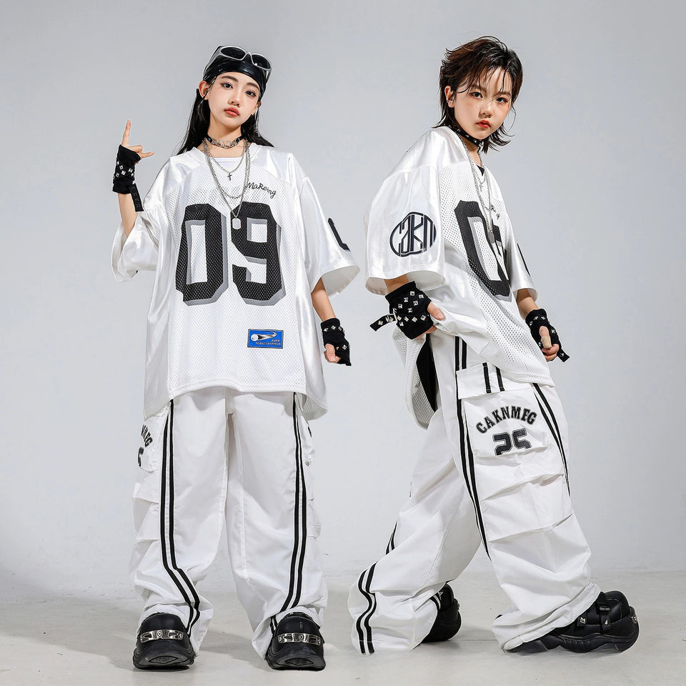 Boys Hip Hop Mesh T-shirt Cargo Pants Girls K-pop Street Dance Sweatshirt Costumes Child Clothes Sets Kids Teens Jazz Streetwear
