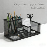 Desktop Accessories Storage Caddy, Black Wire Mesh Desk Organizer with 3 Compartments, Pencil Holder and Storage Baskets