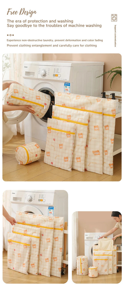 Cartoon Bear Laundry Bag Cute Print Washing Bag For Washing Machine Washroom Organize Dirty Clothes Storage Pouch Laundry Bags
