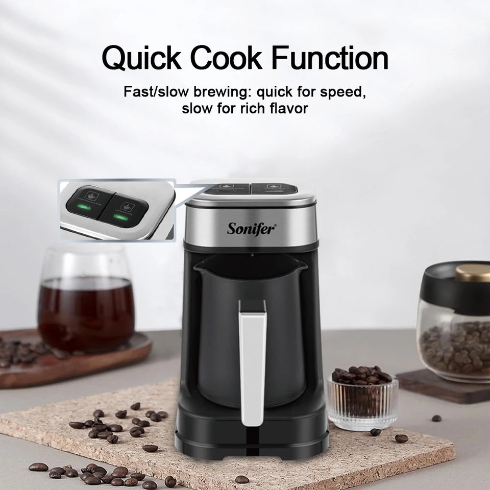 Sonifer Automatic Turkish Coffee Maker SF-3588, Smart Anti-Spill Sensor, Fast & Slow Brew Modes, 250ml, 700W, One-Touch