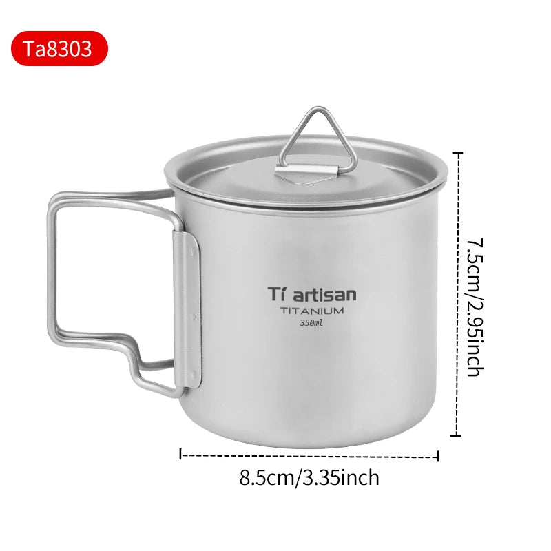 Tiartisan 350ml 750ml Tatinium Cup Hiking Tableware Fodable Handle Coffee Cups with lids Lightweight Frosted Cup Mugs