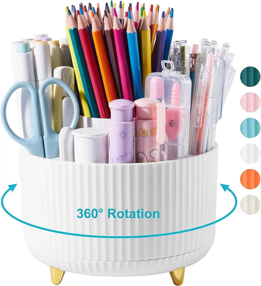 360 Degree Rotatable Pen Holder, 5 Slots Office Desk Organizer, Pencil Holder for Desk Multi-Functional Pencil Cup Desktop Stati