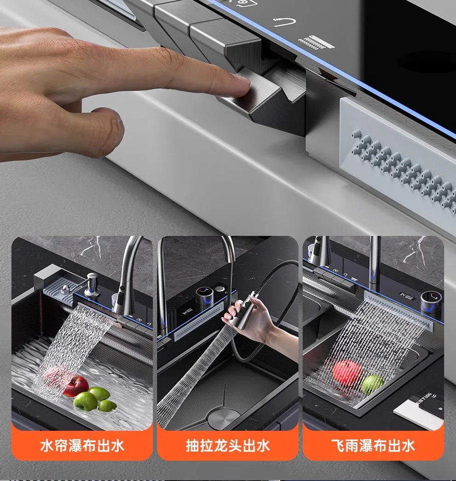 304 Stainless Steel Kitchen Sink, Large Single Sink, Thickened Whale Relief, Digital Display, Washbasin, Washbasin