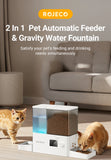 ROJECO 2In1 Automatic Pet Feeder Gravity Water Fountain 8.5L Button Version Auto Cat Kibble Dispenser with Water Refill Drinker
