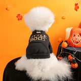 Black Cloth Halloween Sweater Pet Clothes Dog Cat Black Halloween Handsome Funny English Embroidery Traction Open Button Jacket