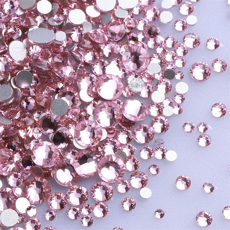 1440Pcs Mix Size Glass Flatback Rhinestone Glitter Crystal AB Round Diamond Non Hotfix Glue On Stone for DIY Nail Art Decoration