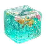 Ocean Cube Squeezable Stress Relief Toy Soft Transparent Squishy Toy with Sea Shell Fidgets for Kids Adults Anxiety Relief