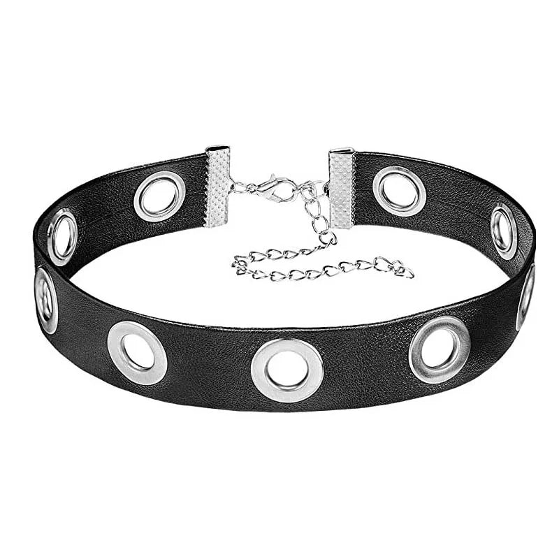 Woman Black Punk Choker Collar Necklace Sexy PU Leather Heart Lock Key Spike Chocker Gothic Cosplay Accessories Party Jewelry