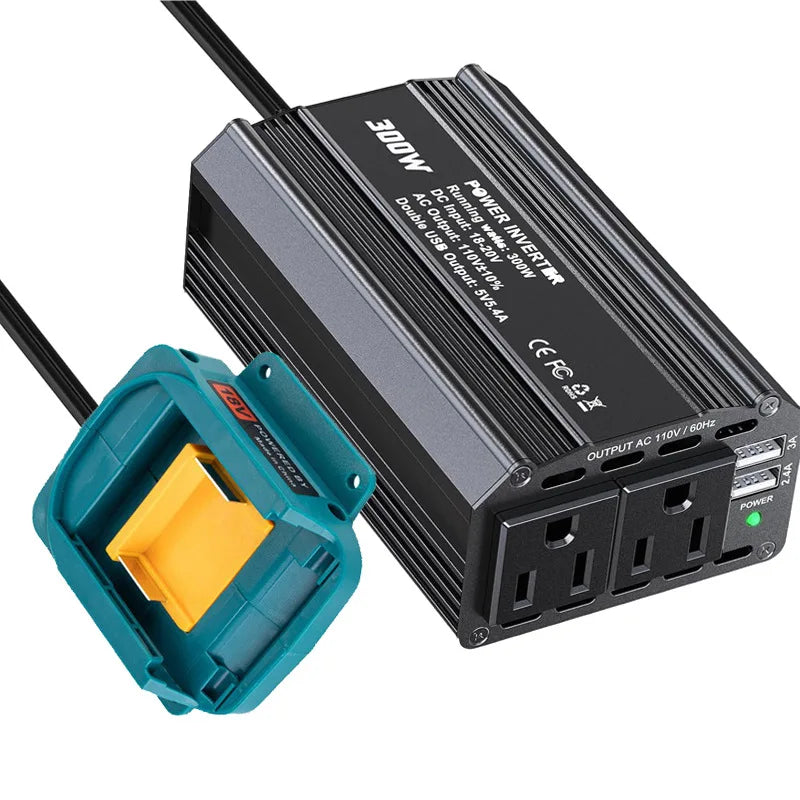 300W Portable Inverter Power Station Compatible for Makita/DW/Milwaukee 18/20V Batteries Smart Transformer Outdoor Work Adapter